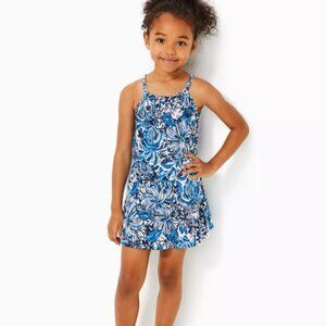 Lilly Pulitzer Girls Mini Loro Cotton Dress in Low Tide Navy Pandarama